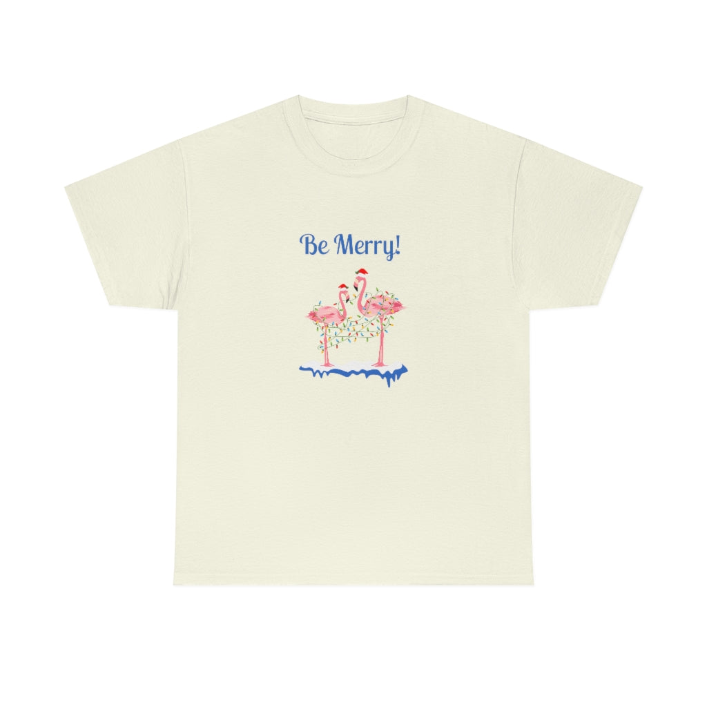 Be Merry Flamingo Tee Christmas Flamingo Tshrt Flamingo Lover T-shirt Cute Christmas Tee Flamingo Christmas Lights Tee - The Good Life Vibe