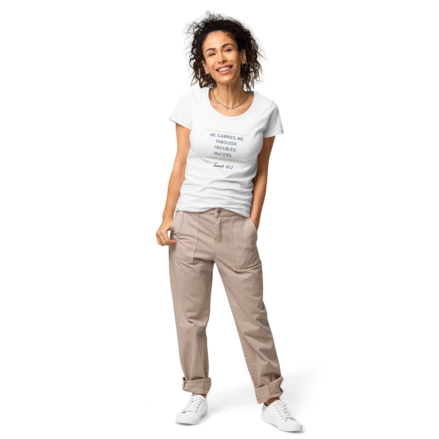 He Carries Me Thru Troubled Waters Women’s Basic Organic T-shirt - The Good Life Vibe