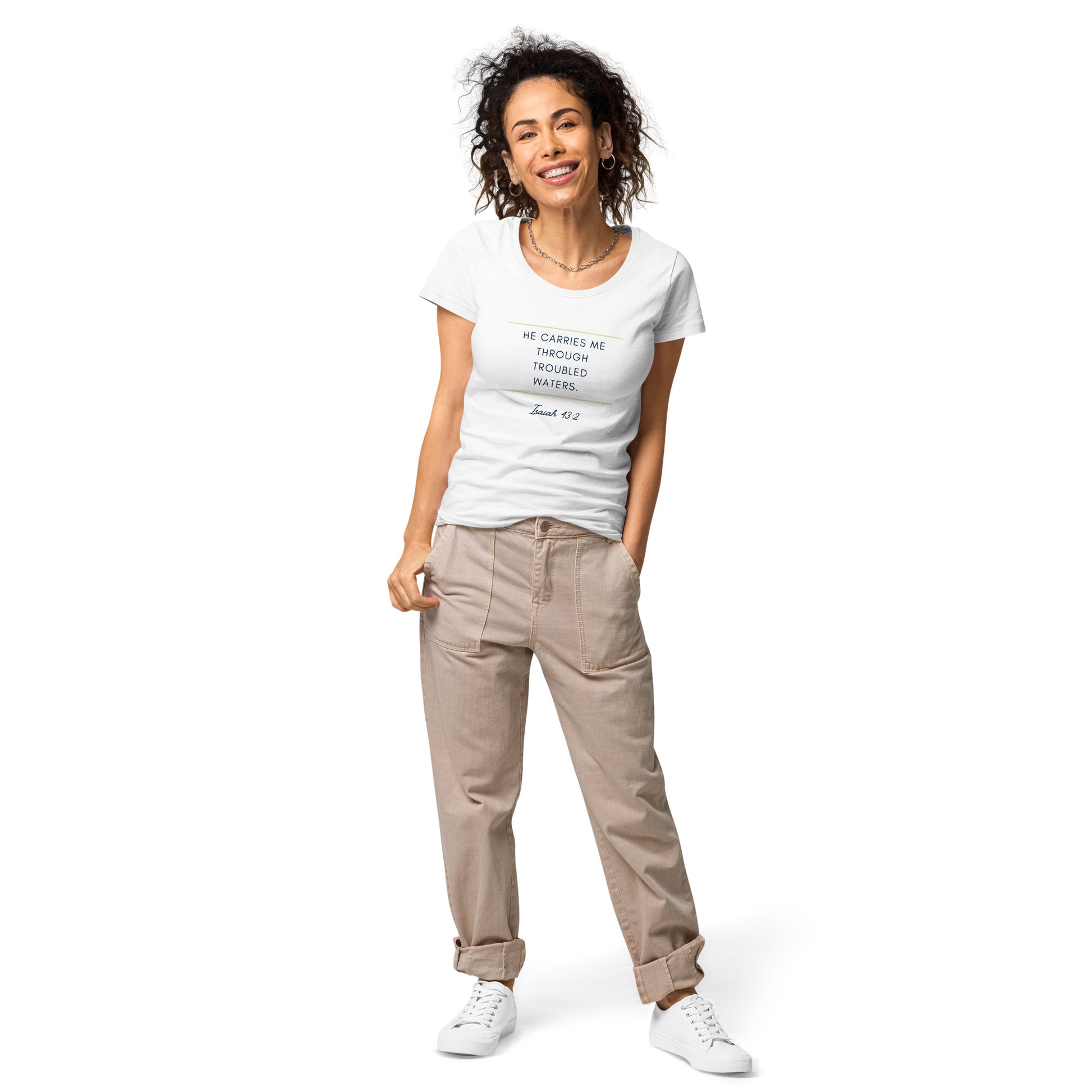 He Carries Me Thru Troubled Waters Women’s Basic Organic T-shirt - The Good Life Vibe