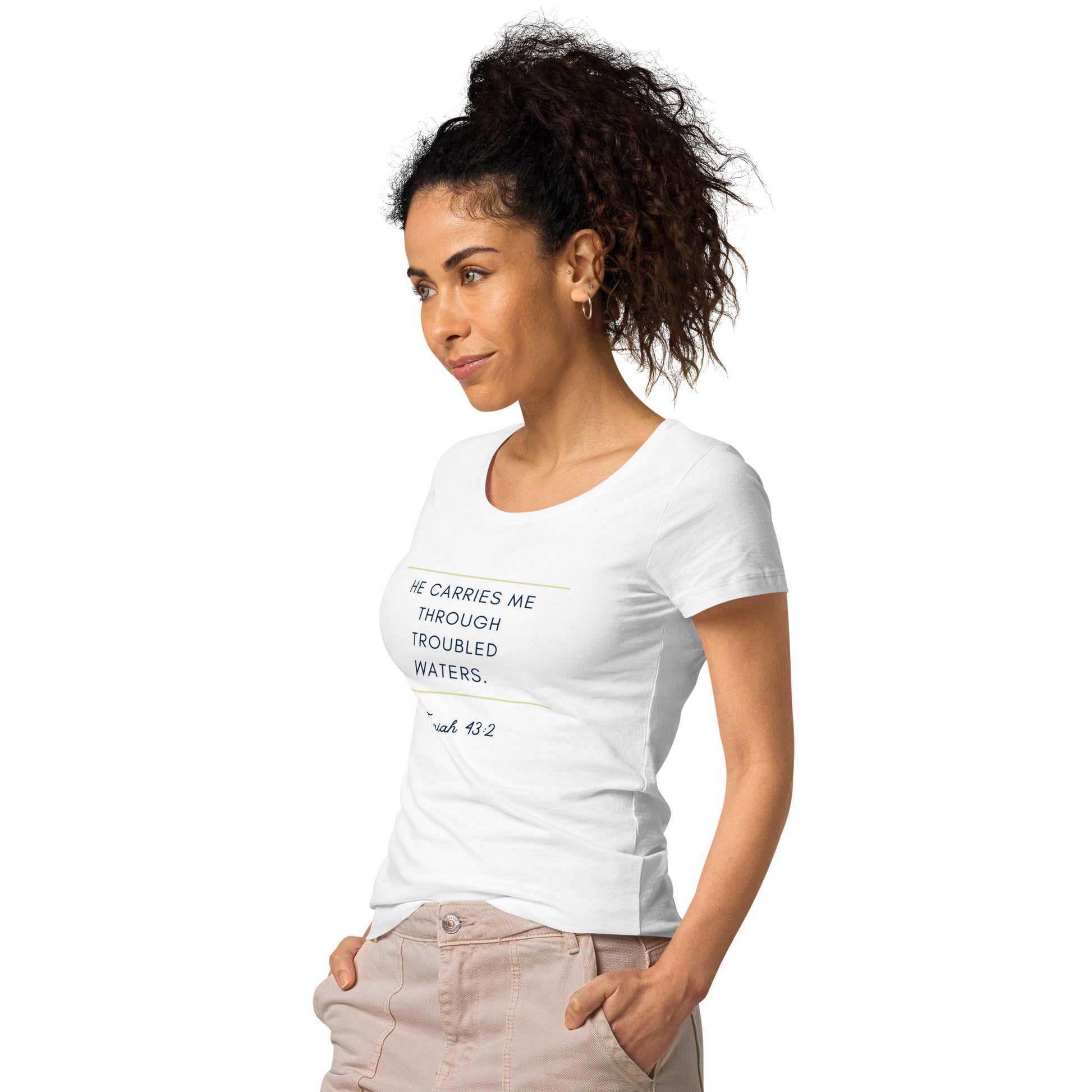 He Carries Me Thru Troubled Waters Women’s Basic Organic T-shirt - The Good Life Vibe