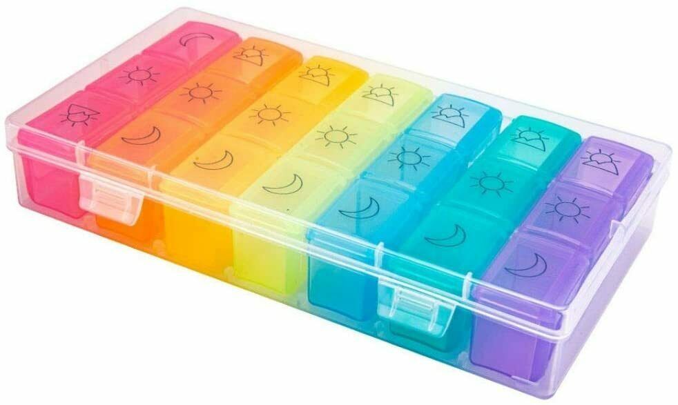 Pill Box Case Organizer Dispenser Weekly Pills Planner AM PM 7 Day Medications