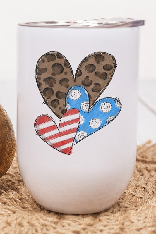 Patriotic Hearts Leopard Red Blue Wine Cup Tumbler