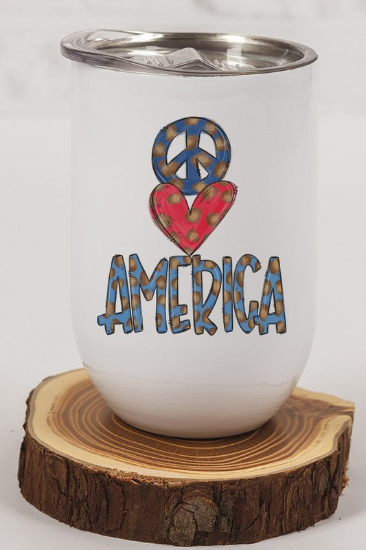 Patriotic Peace Love America Wine Cup Tumbler