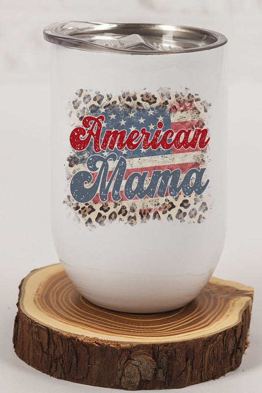 Patriotic American Mama Leopard Wine Cup Tumbler