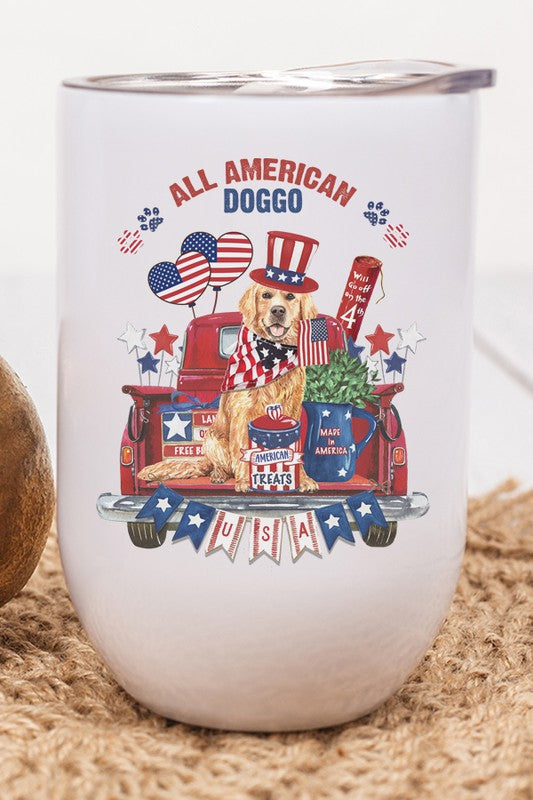 Patriotic All American Doggo Wine Cup Tumbler