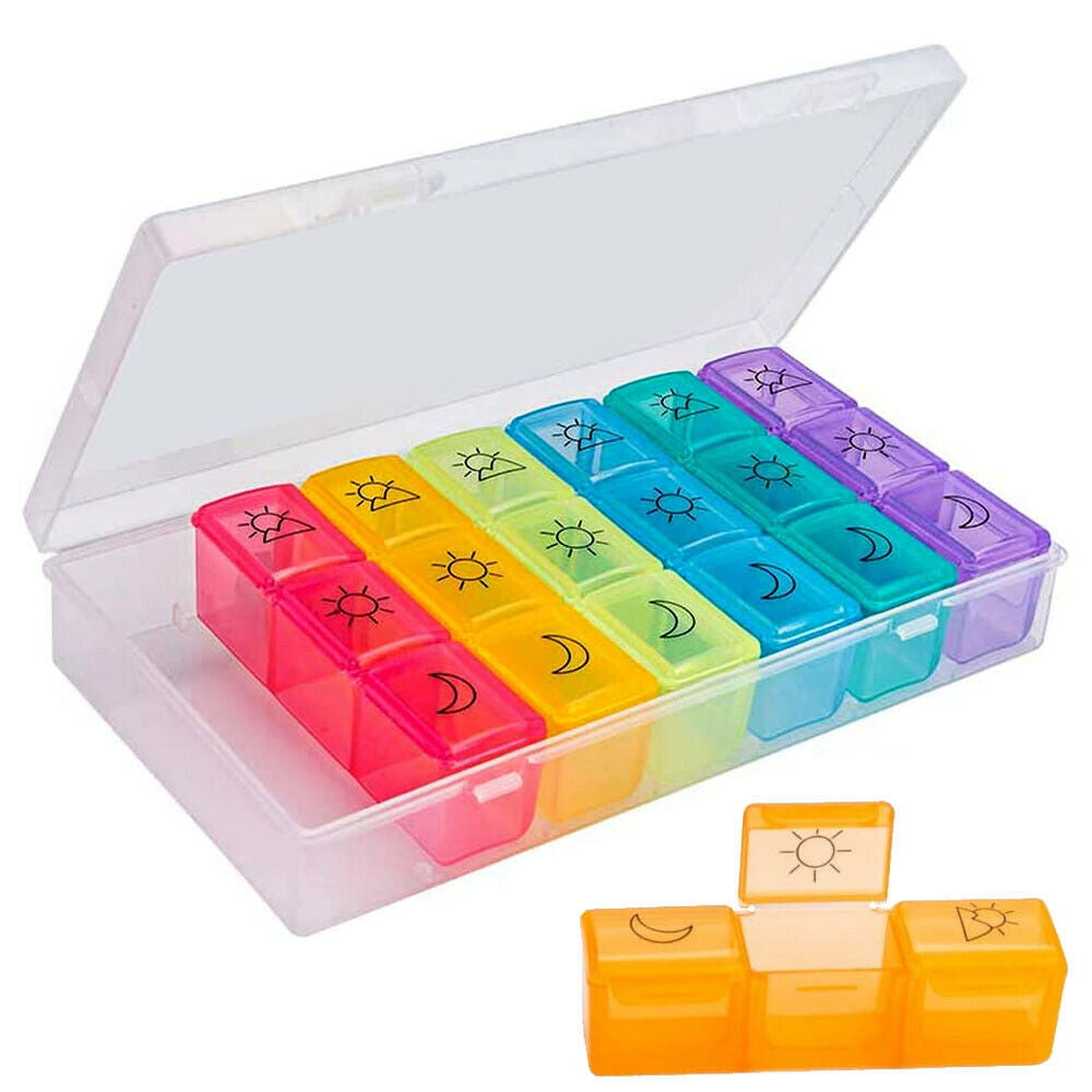 Pill Box Case Organizer Dispenser Weekly Pills Planner AM PM 7 Day Medications