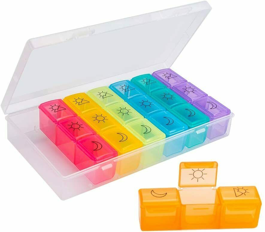 Pill Box Case Organizer Dispenser Weekly Pills Planner AM PM 7 Day Medications