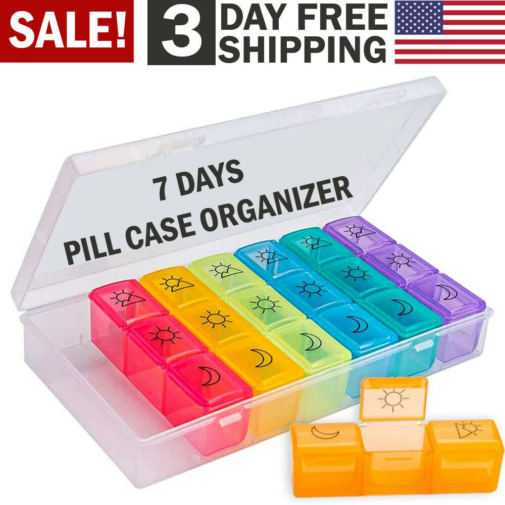 Pill Box Case Organizer Dispenser Weekly Pills Planner AM PM 7 Day Medications