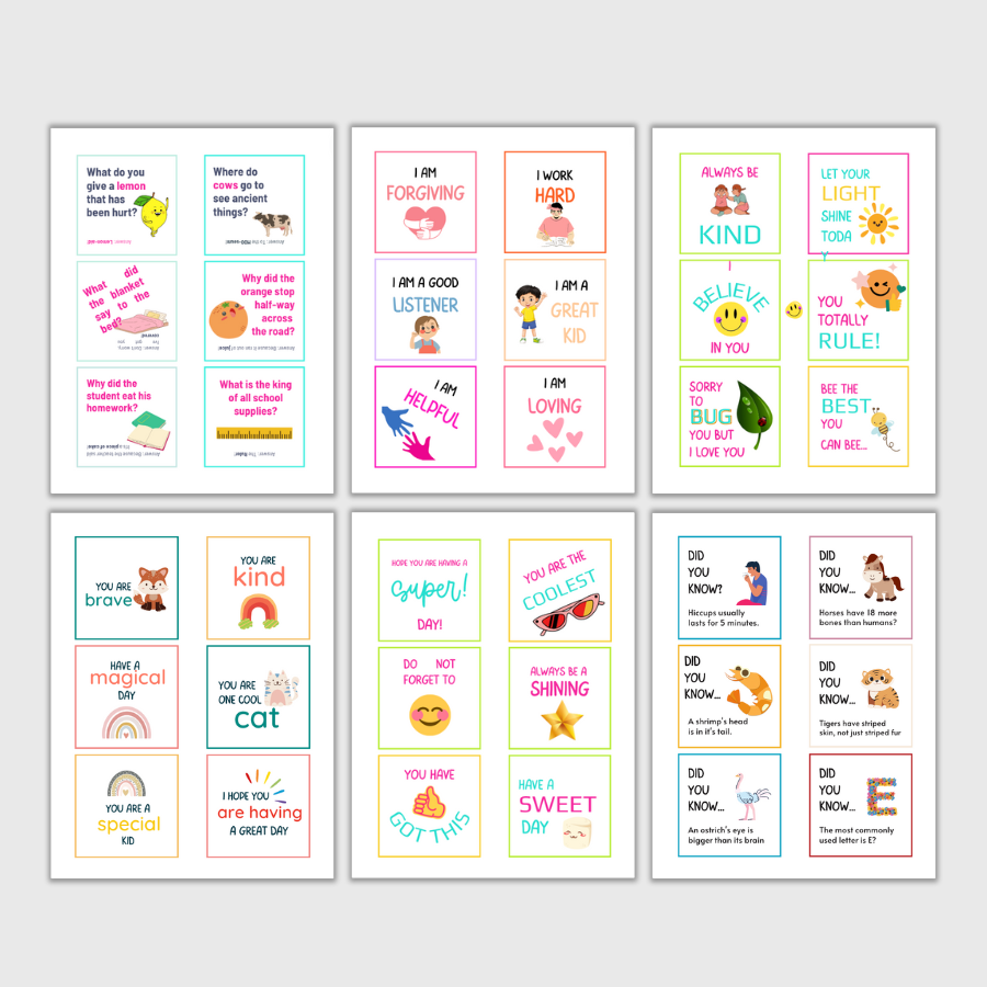 Lunch Box Notes for Kids - Digital Download Printable
