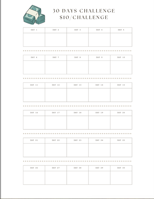 $10 A Day Challenge - 30 Day Tracker - Digital Download