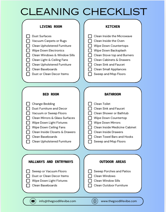 Printable Home Cleaning Checklist – Room-by-Room Cleaning Planner PDF - The Good Life Vibe