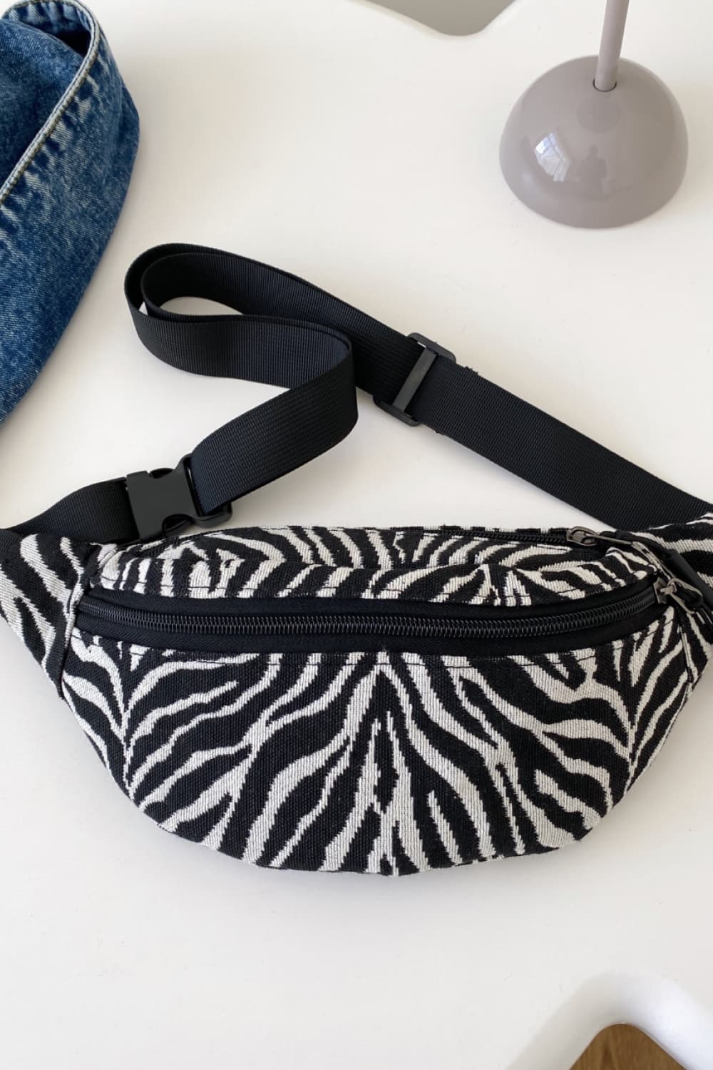 Zebra Print Canvas Chest Bag