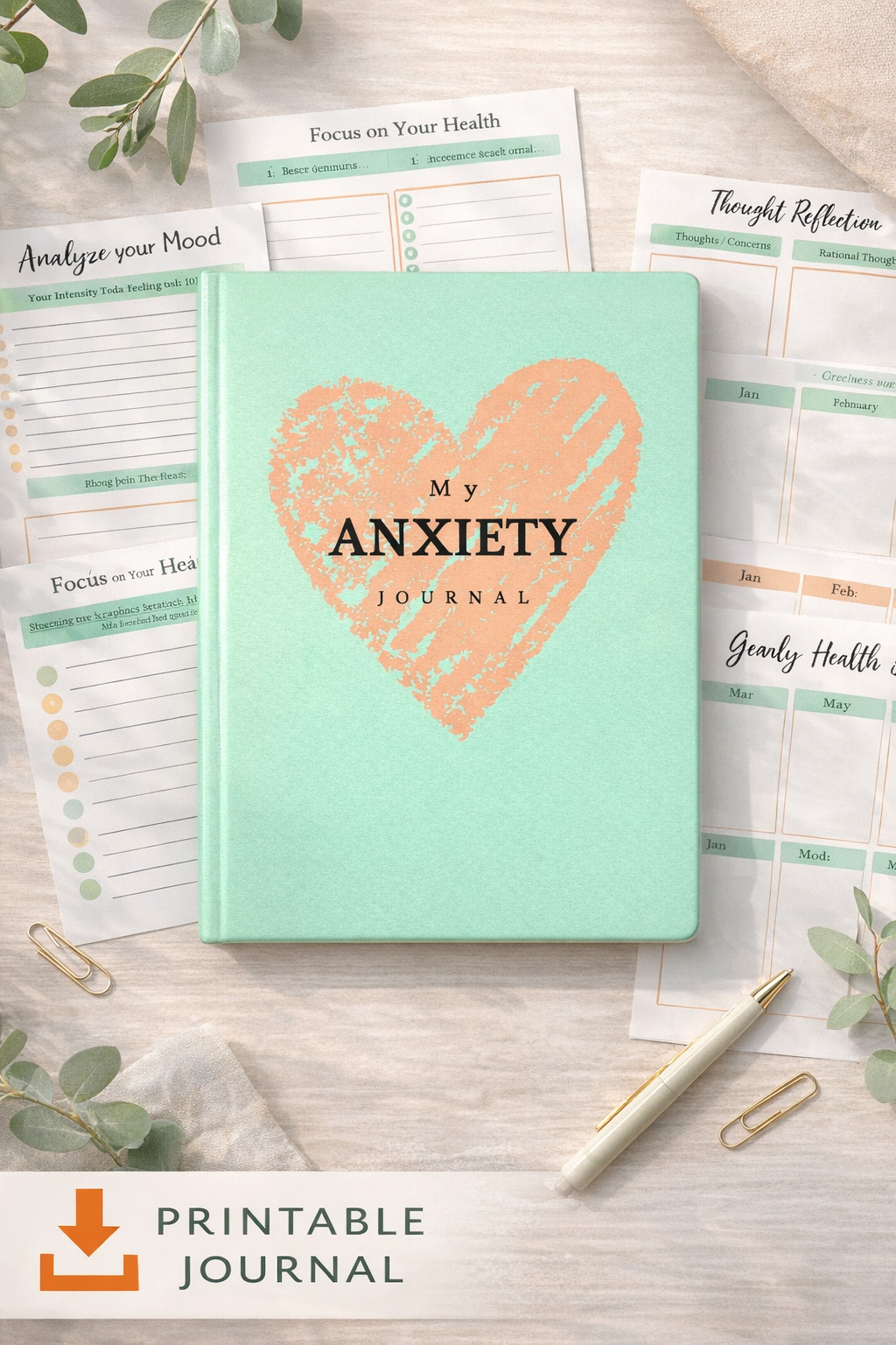 Gentle Anxiety & Health Journal | Printable Mental Health Planner