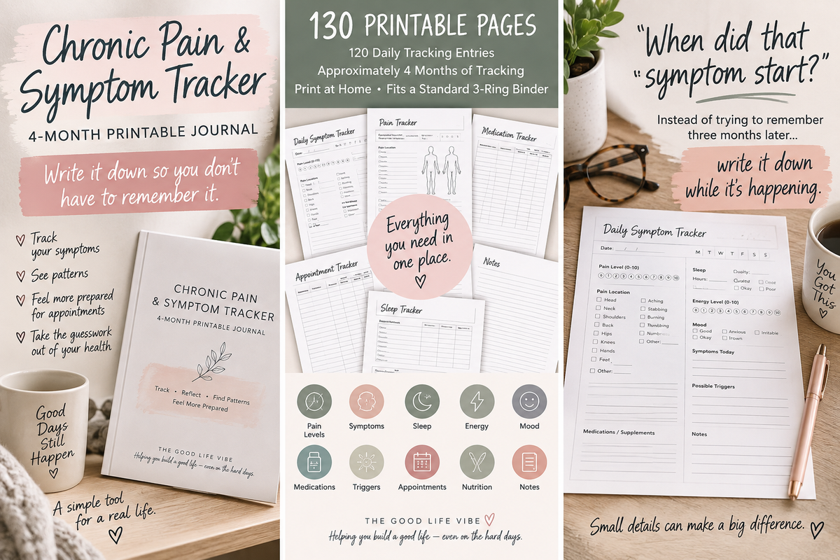 Chronic Pain and Symptom Tracker 4-month printable journal overview