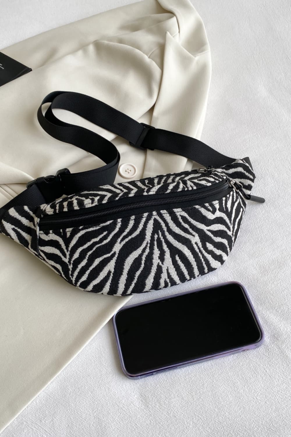 Zebra Print Canvas Chest Bag