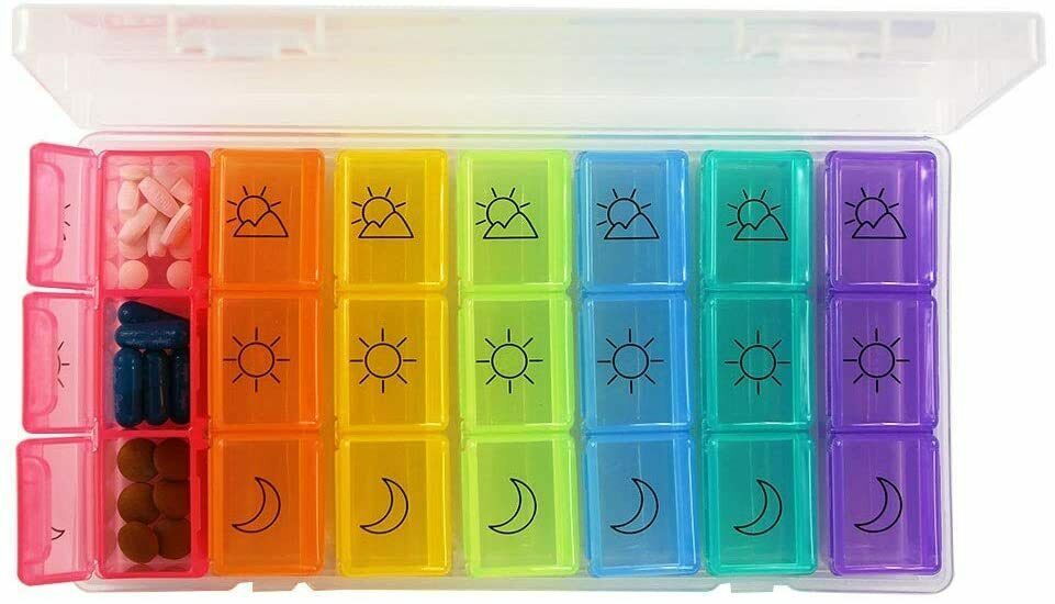 Pill Box Case Organizer Dispenser Weekly Pills Planner AM PM 7 Day Medications