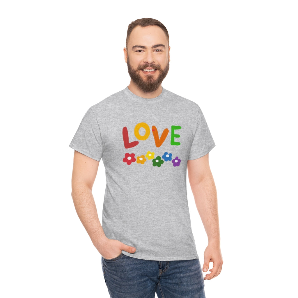 LOVE Rainbow Flowers Tee Cute Love One Another Shirt Comfy Colorful Word Shirt Love T-shirt Pride Tee LGBT Shirt - The Good Life Vibe