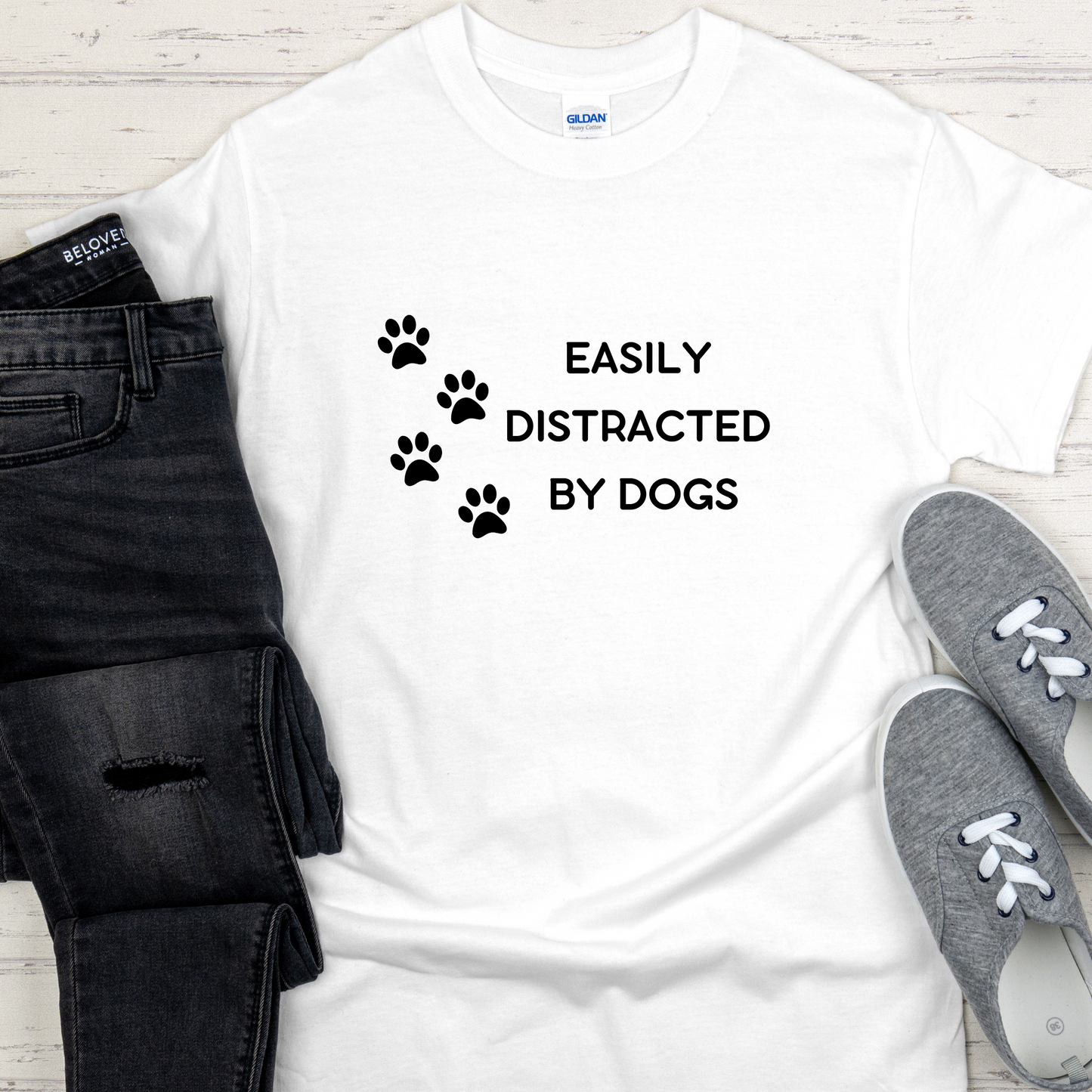 Easily Distracted By Dogs Paw Print T-Shirt