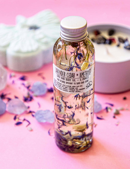 Amethyst Crystal Lavender & Cedar Bath and Body Oil - The Good Life Vibe