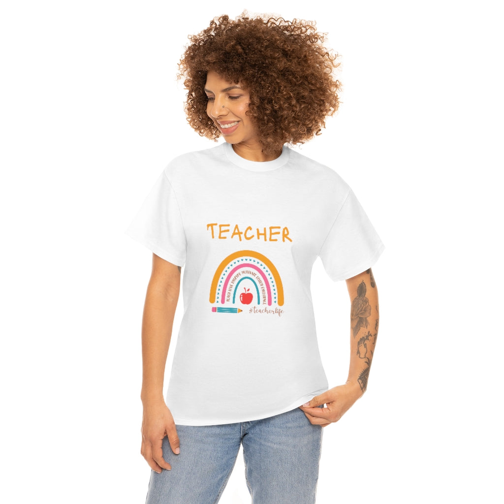 Teacher Love Inspire Rainbow  Heavy Cotton Tee - The Good Life Vibe