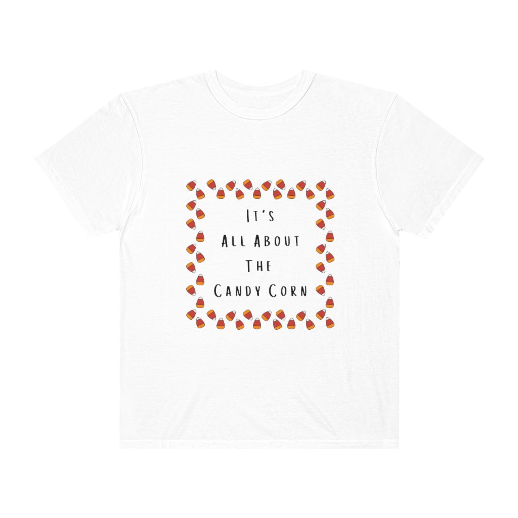 It's All About The Candy Corn Border Comfort Colors T-shirt - The Good Life Vibe