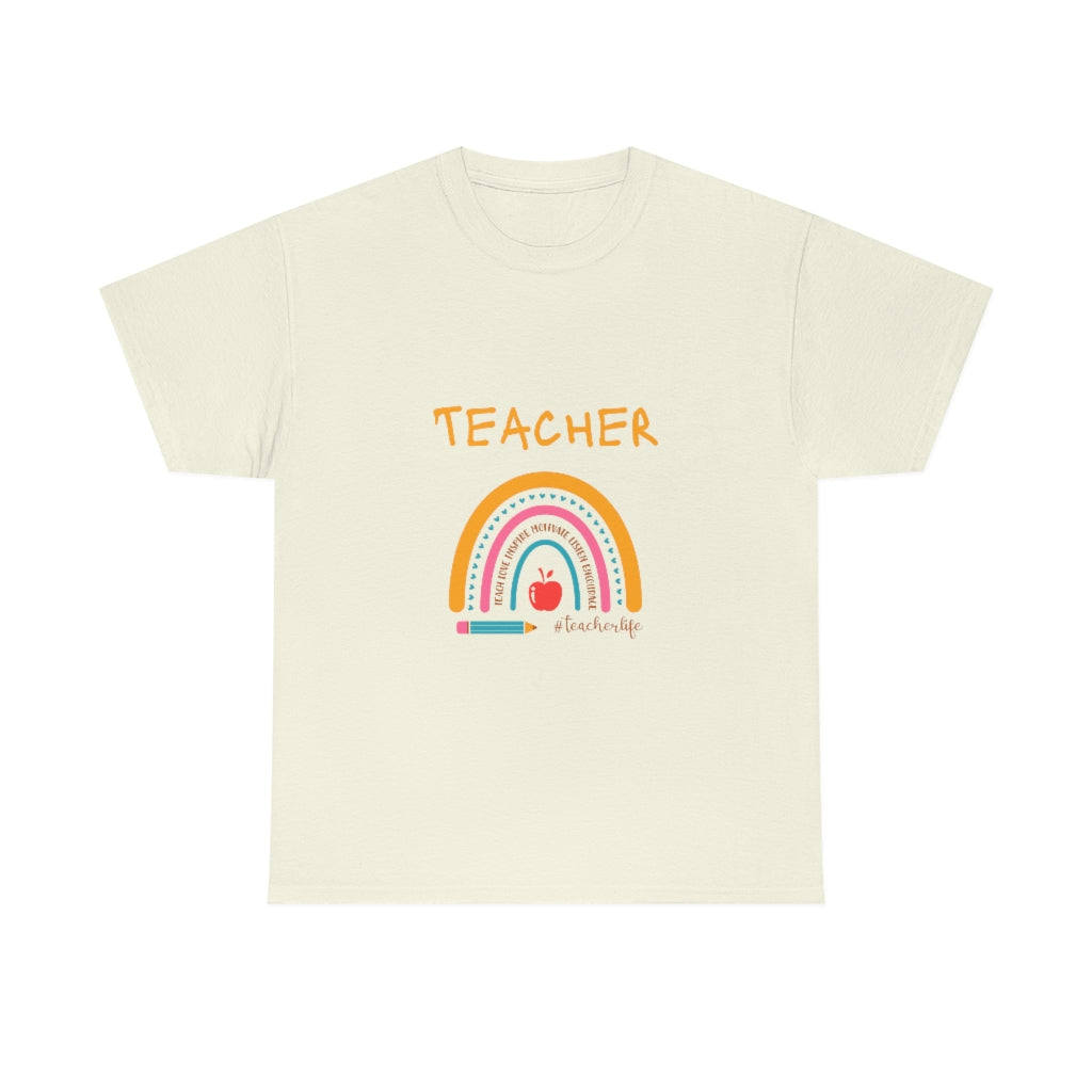 Teacher Love Inspire Rainbow  Heavy Cotton Tee - The Good Life Vibe