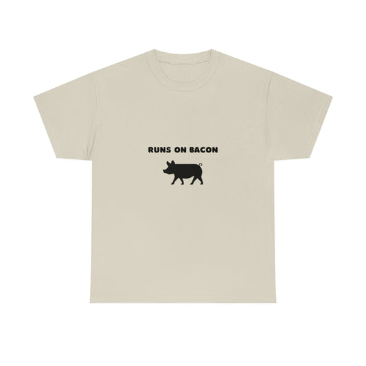 Runs On Bacon Tee Funny T-Shirt Adult Humor Shirt Pig Tee Shirt Graphic T-Shirt Foodie Funny Tshirt - The Good Life Vibe