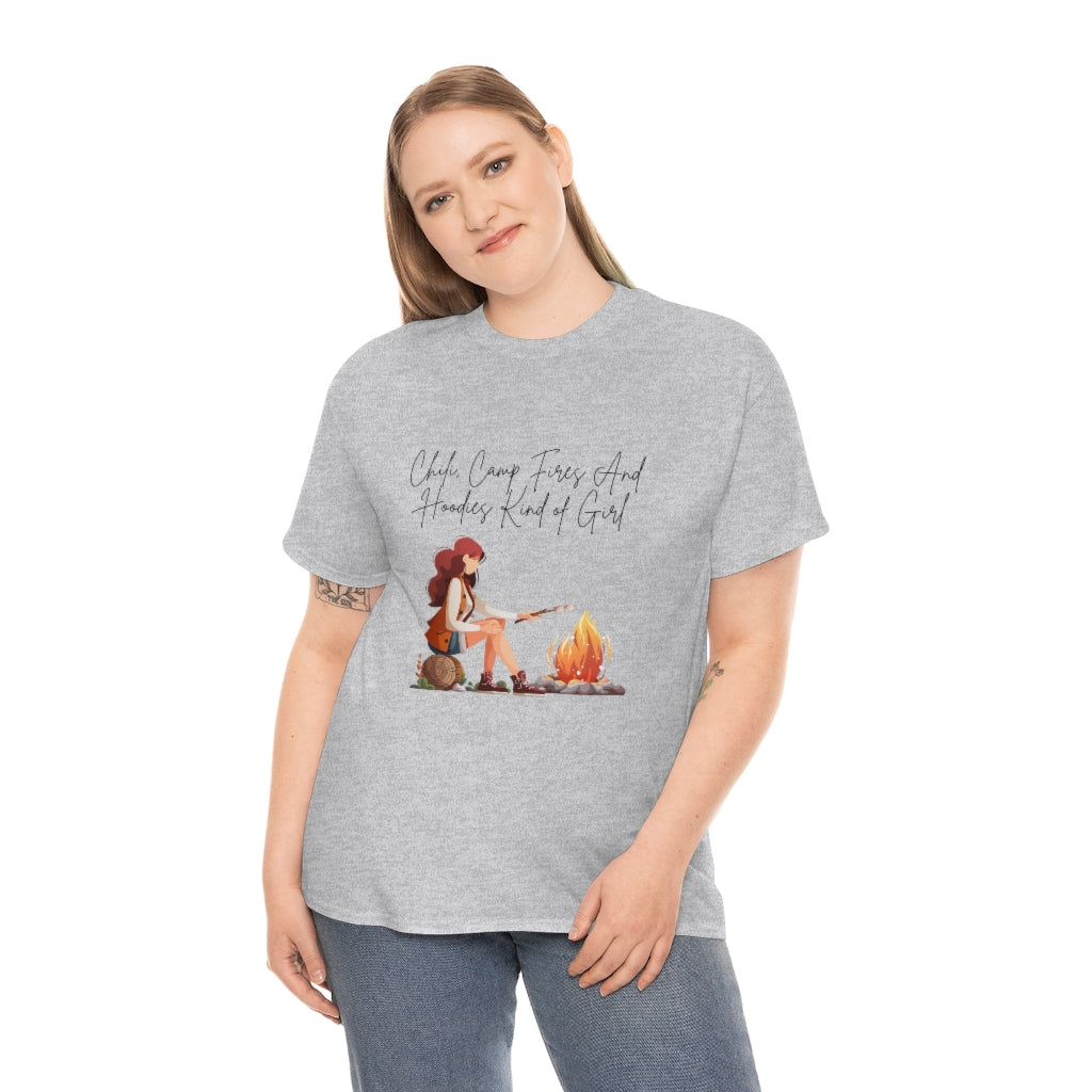 Chili, Camp Fires and Hoodie Kind of Girl Tshirt Fall Tee Camping T-shirt Autumn Clothes Outdoor Lover Shirt Chili Lover Camp Fire Lover - The Good Life Vibe