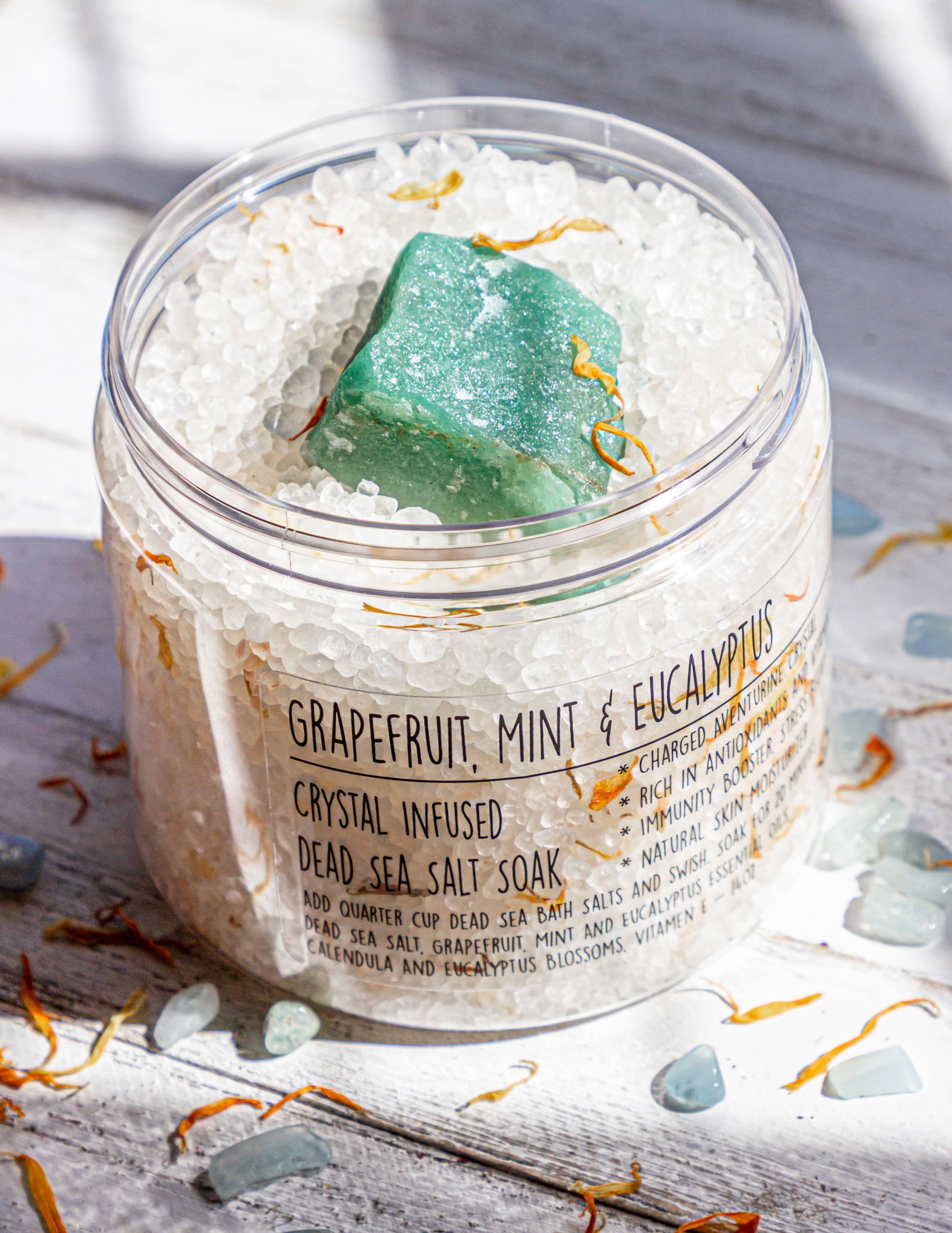Aventurine Crystal Grapefruit Mint Eucalyptus Dead Sea Salt - The Good Life Vibe