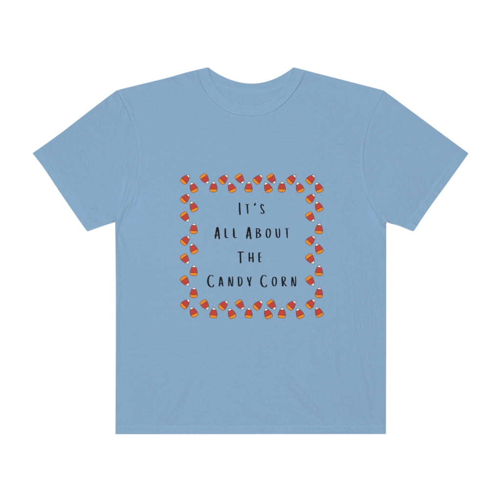 It's All About The Candy Corn Border Comfort Colors T-shirt - The Good Life Vibe
