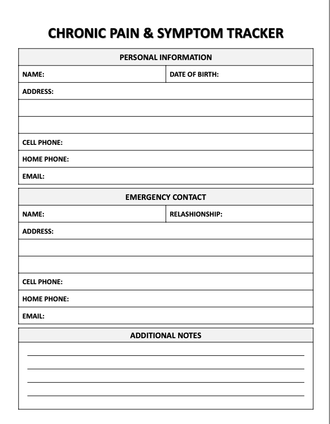 Chronic Pain Symptoms Tracker - 4 Months - Digital Download