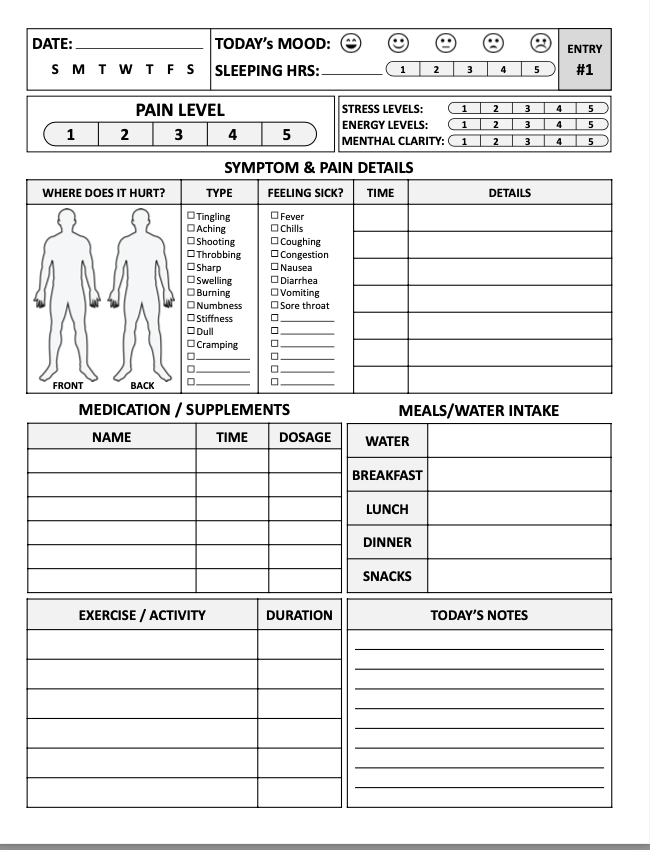 Chronic Pain Symptoms Tracker - 4 Months - Digital Download