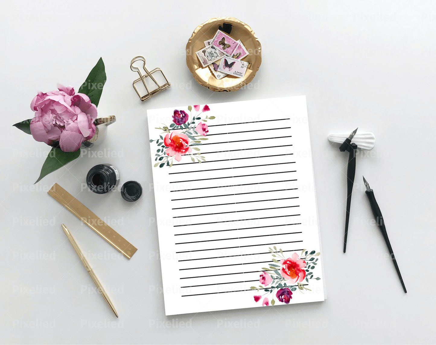 Wildflowers Printable Stationery, 8.5x11 Inches, 1036/Printable Stationary/Line Paper/Printable Paper/Writing Paper/Journal Paper - The Good Life Vibe