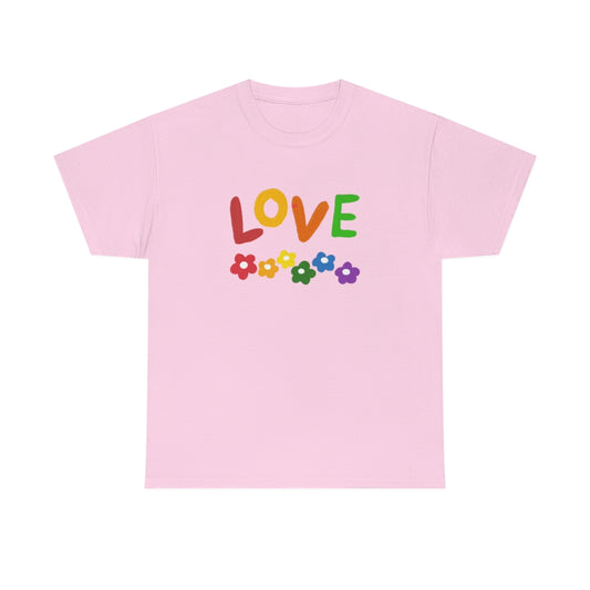 LOVE Rainbow Flowers Tee Cute Love One Another Shirt Comfy Colorful Word Shirt Love T-shirt Pride Tee LGBT Shirt - The Good Life Vibe