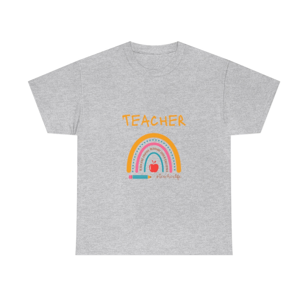 Teacher Love Inspire Rainbow  Heavy Cotton Tee - The Good Life Vibe