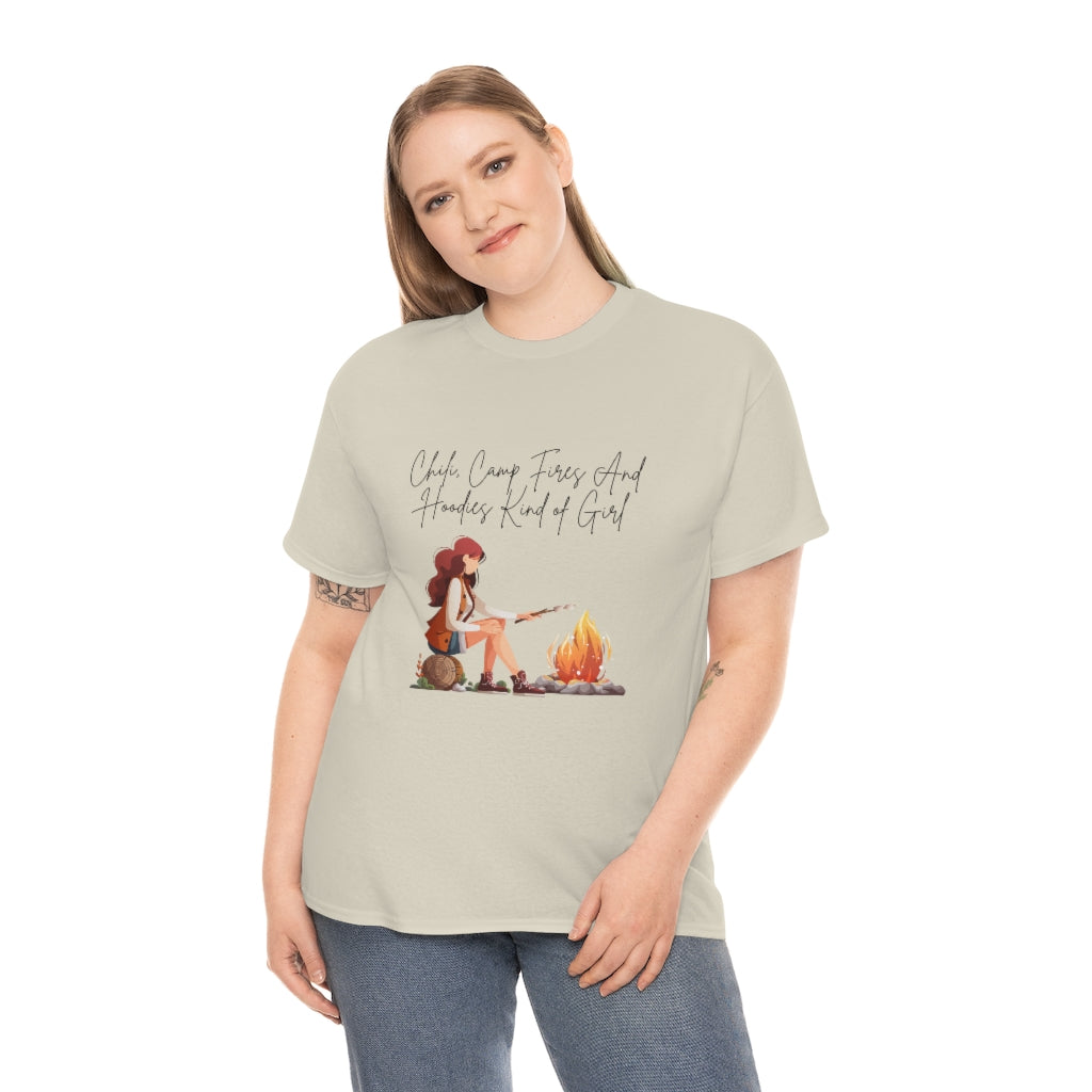 Chili, Camp Fires and Hoodie Kind of Girl Tshirt Fall Tee Camping T-shirt Autumn Clothes Outdoor Lover Shirt Chili Lover Camp Fire Lover - The Good Life Vibe