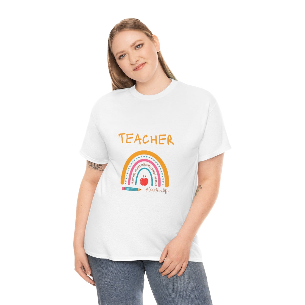 Teacher Love Inspire Rainbow  Heavy Cotton Tee - The Good Life Vibe