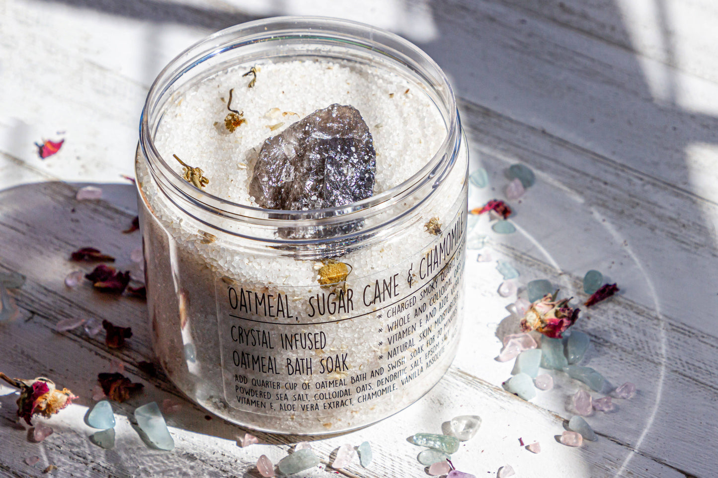 Smoky Quartz Crystal Sugar Cane Chamomile Oatmeal Bath Soak - The Good Life Vibe