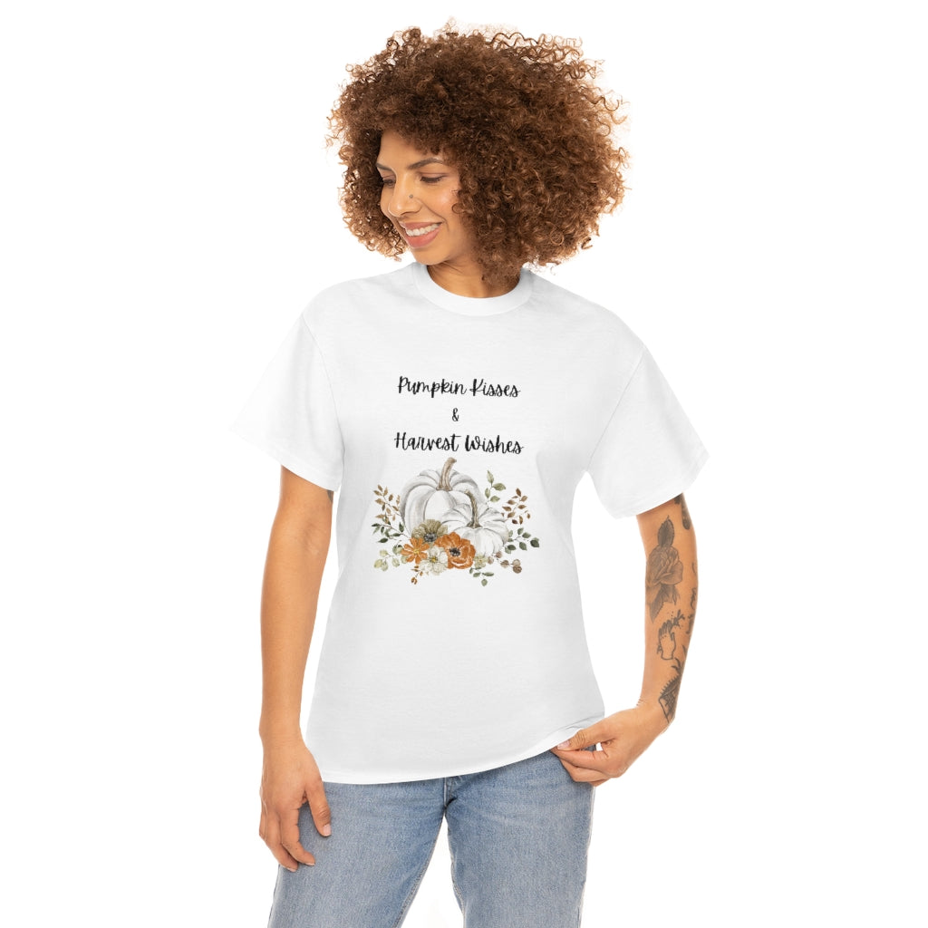 Pumpkin Kisses & Harvest Wishes Tee Fall T-shirt Halloween Shirt Graphic Trendy Preppy Shirt Autumn Gift - The Good Life Vibe
